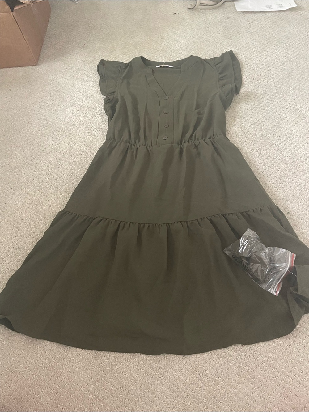Olive Green Tiered Ruffle Casual Girls' Dress